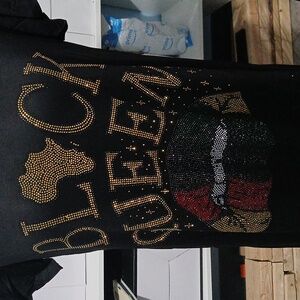 Black T-Shirt with Rhinestone Black Queen Design